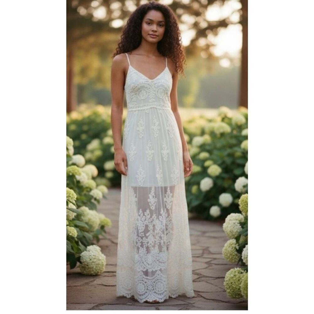 Altar'd State Apolonia Ivory Lace Maxi Dress Biho Wedding Bridal